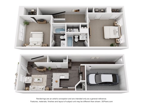 Floor plan for 2 beds, 2.5 baths, 1146 sqft